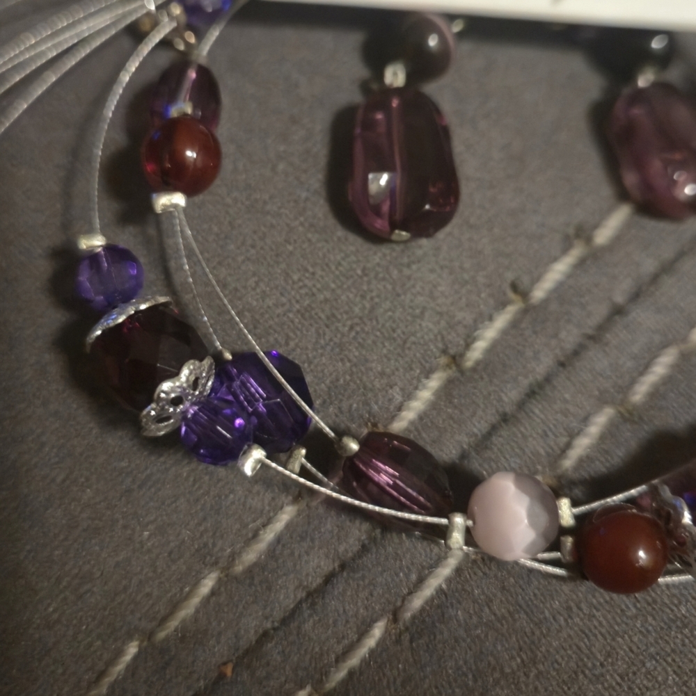 Penningtons Purple Multi-Strand Illusion Necklace & Dangle Earrings Jewelry Set - Picture 12 of 12